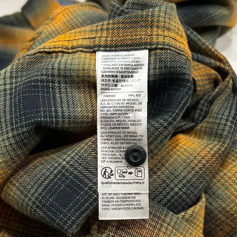 Levi’s Yellow Black Plaid Flannel Shirt Relaxed Fit Button Up Men’s XXL NWT